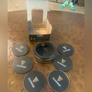 Guinness Coasters Set With Holder 6 Pack Coaster Beer Drink Barrel Wood Gift